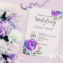 Invitación Acuarela Flores Púrpura Y Boda De Foliage