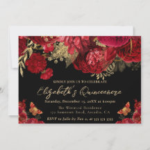 Acuarela Flores Rojas y Doradas Quinceañera