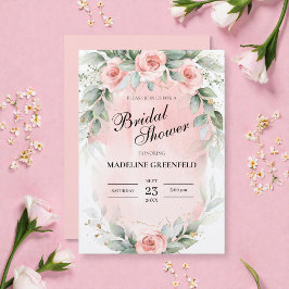Invitación Acuarela Flores Rosadas Boda Despedida de Soltera