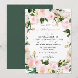 Invitación Acuarela Flores Rosadas Bridal Shower
