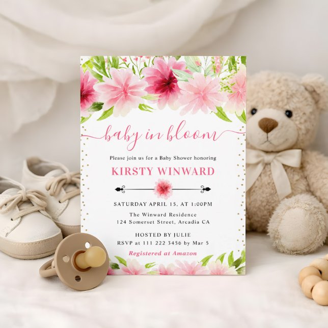 Invitación Acuarela Flores Rosadas de Verano Baby Shower (Subido por el creador)