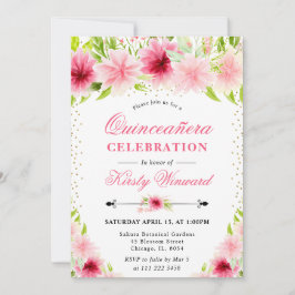 Invitación Acuarela Flores Rosadas de Verano Quinceañera