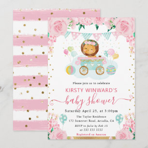Invitación Acuarela Flores Rosadas Shower de Bebé León