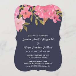 Invitación Acuarela Flores rosas Boda Ensayo Cena