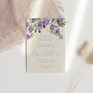 Invitación Acuarela Flores Rústicas Bodas Morado