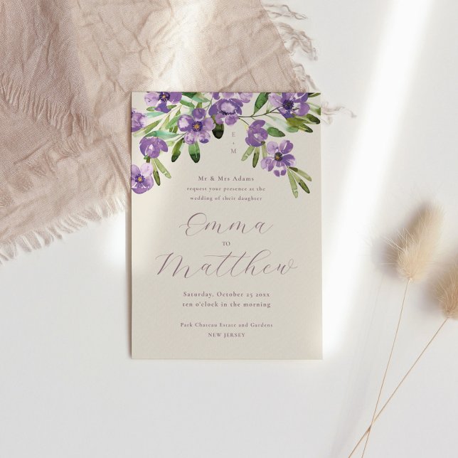 Invitación Acuarela Flores Rústicas Bodas Morado (Subido por el creador)