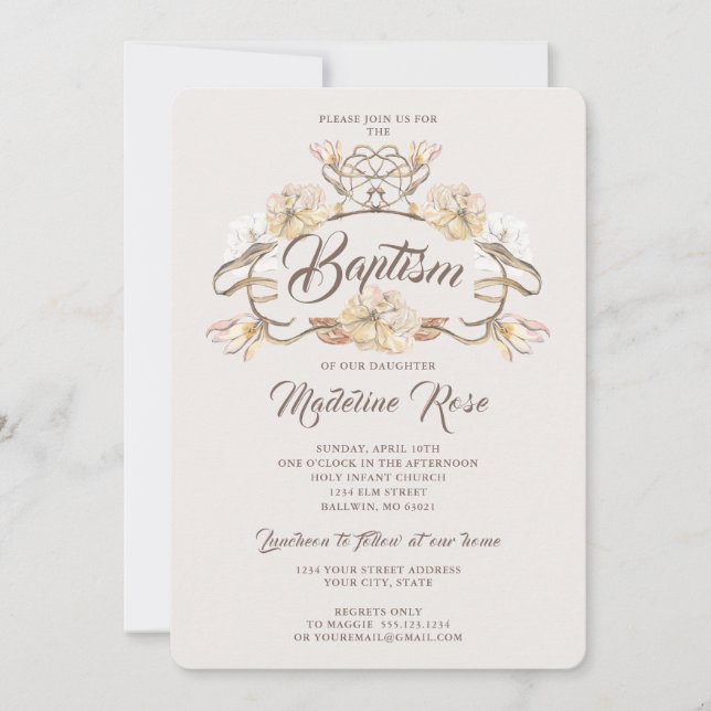 Invitación Acuarela Flores secas naturales Bautismo (Anverso)