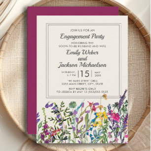 Invitación Acuarela Flores Silvestres Crema Púrpura Compromis