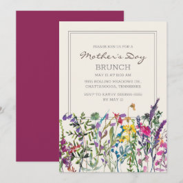 Invitación Acuarela Flores Silvestres Crema Púrpura Día de la