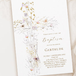 Invitación acuarela flores silvestres cruzan el bautismo Invi