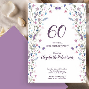 Invitación Acuarela Flores Silvestres Cumpleaños 60 de Mujer 