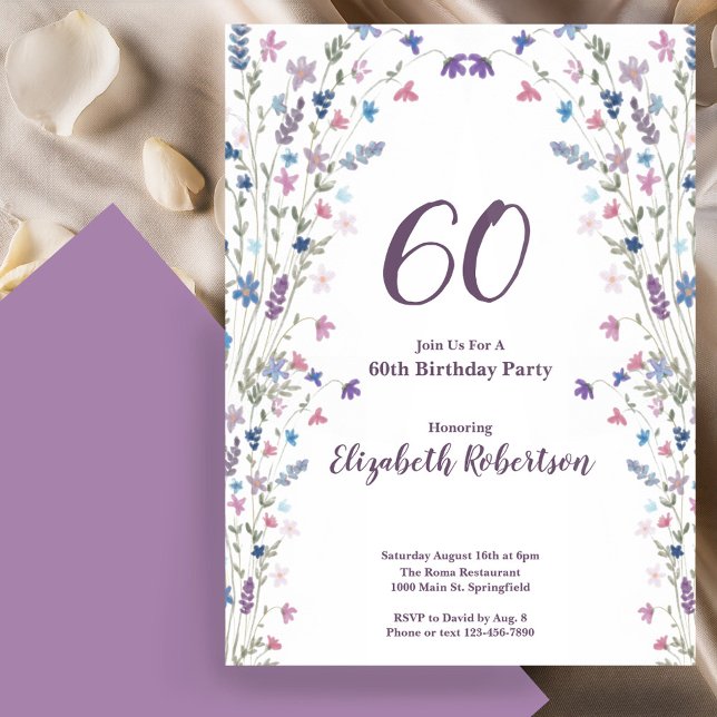 Invitación Acuarela Flores Silvestres Cumpleaños 60 de Mujer  (Subido por el creador)
