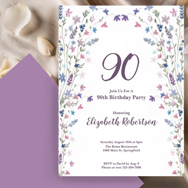 Invitación Acuarela Flores Silvestres Cumpleaños 90 de Mujer  (Subido por el creador)