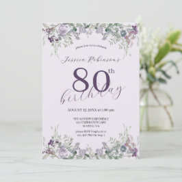 Invitación Acuarela Flores Silvestres Cumpleaños Ochenta Años