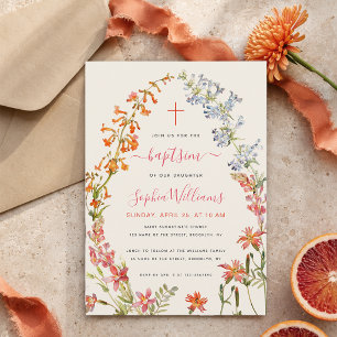 Invitación Acuarela Flores Silvestres Niña Floral Bautizo