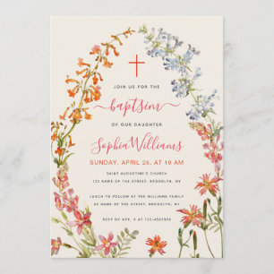 Invitación Acuarela Flores Silvestres Niña Floral Bautizo
