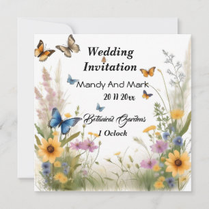 Invitación Acuarela Flores Silvestres Y Mariposas, Boda