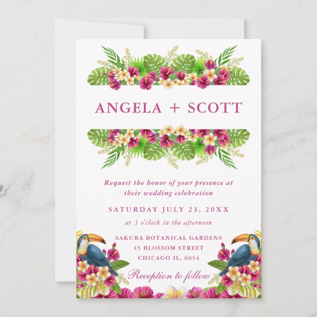 Invitación Acuarela Flores tropicales Boda del marco de los t (Anverso)
