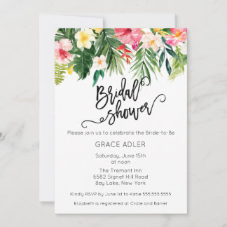 Invitación Acuarela Flores Tropicales Ducha Bridal