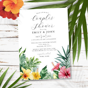 Invitación Acuarela Flores Tropicales Ducha Parejas