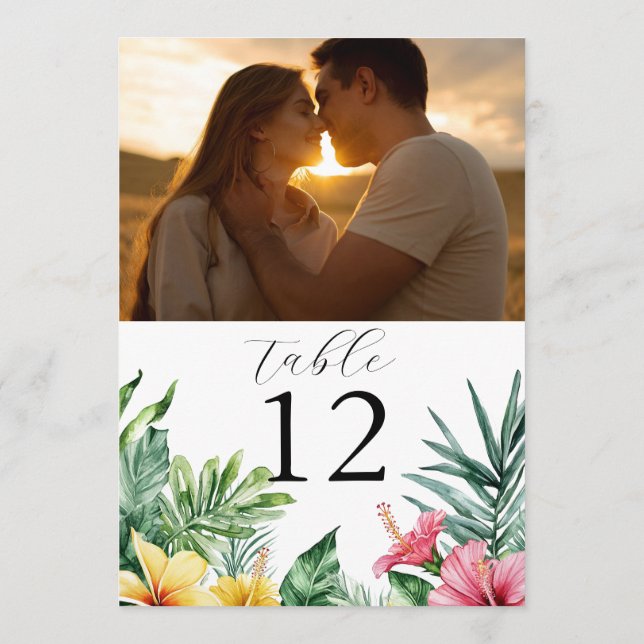 Invitación Acuarela Flores tropicales número de tabla de foto (Reverso)