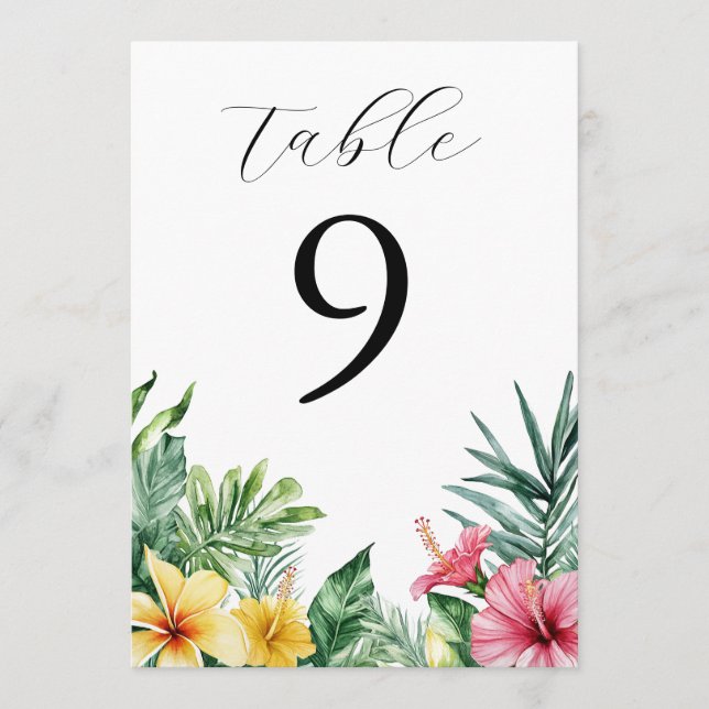 Invitación Acuarela Flores tropicales número de tabla de vege (Anverso)