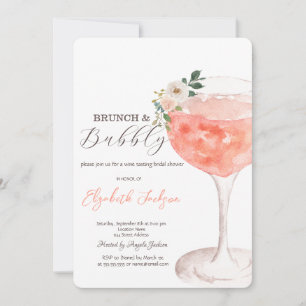 Invitación Acuarela Flores Vino Brunch y Burbujas