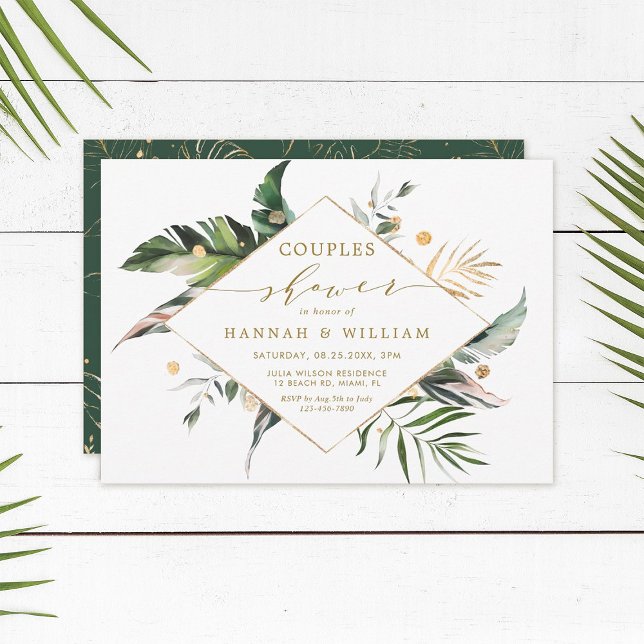 Invitación Acuarela Foliage Tropical Dorado Parejas Ducha (Subido por el creador)