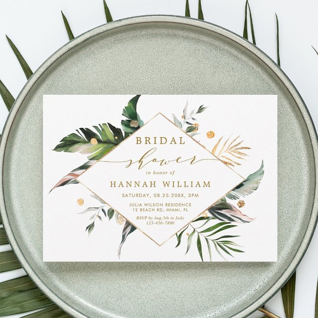 Invitación Acuarela Foliage Tropical Gold Bridal (Subido por el creador)