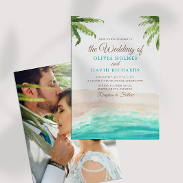 Invitación Acuarela Foto Boda Pareja Playa Tropical