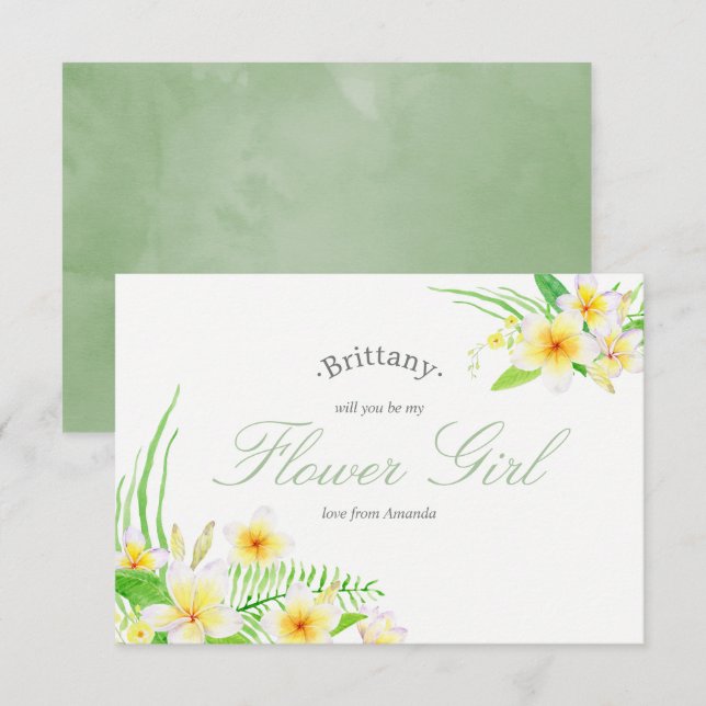 Invitación Acuarela Frangipani Boda Sé Mi Niña de las Flores (Anverso / Reverso)