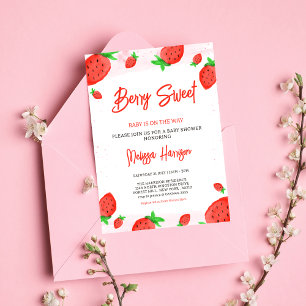 Invitación acuarela Fresa Chica Baby Shower Sweet Berry