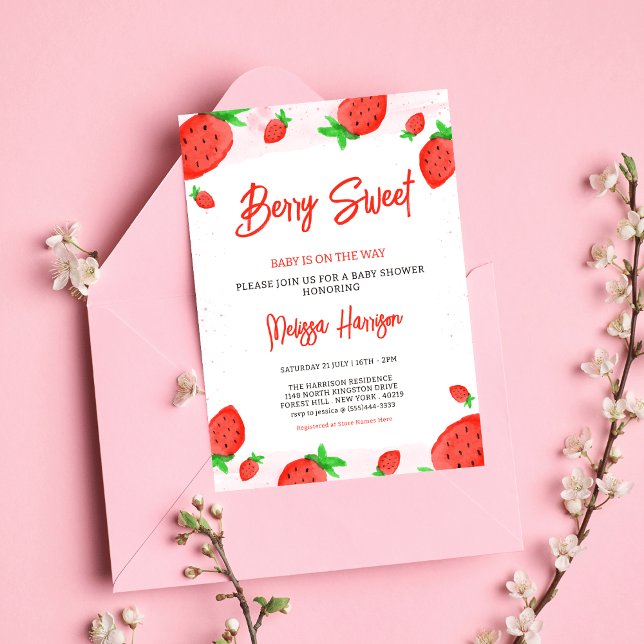 Invitación acuarela Fresa Chica Baby Shower Sweet Berry (Subido por el creador)
