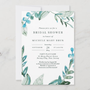 Invitación Acuarela Fresca Verde Azul Salta Ducha Bridal