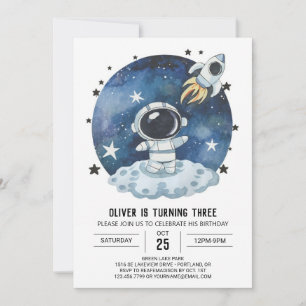Invitación Acuarela Galaxia Bohemia Astronauta Cumpleaños