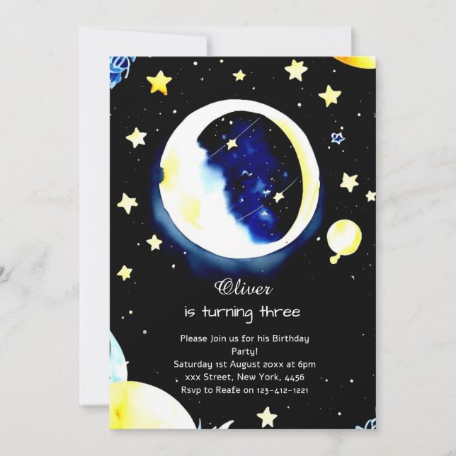 Invitación Acuarela Galaxia Cósmica Cumpleaños (Anverso)