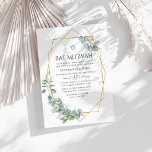 Invitación Acuarela Geométrica Eucalipto Bat Mitzvah<br><div class="desc">Invitación para bat mitzvah de vegetación de eucalipto forestal con marco geométrico dorado personalizable a los detalles de su evento. Celebre este hito importante con una elegante invitación de Bat Mitzvah que presenta suaves acentos de eucalipto en acuarela y un marco geométrico dorado moderno. La tipografía limpia y el diseño...</div>