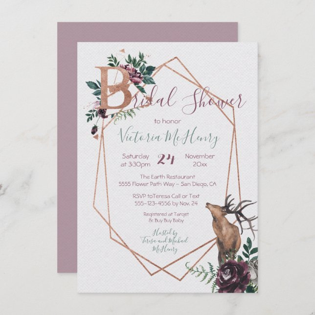 Invitación Acuarela Geométrica Rústica de Woodland (Anverso / Reverso)