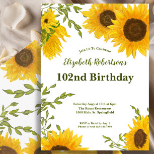 Invitación Acuarela Girasoles Cumpleaños 102 Mujeres