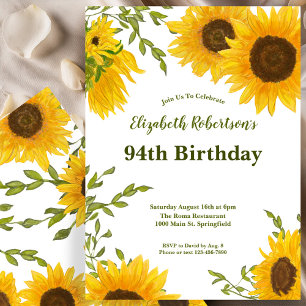 Invitación Acuarela Girasoles Cumpleaños 94 Mujeres