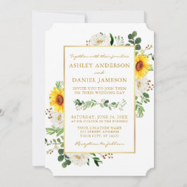 Invitación Acuarela girasoles floral blanca Boda dorado
