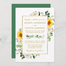 Invitación Acuarela girasoles floral blanca Boda dorado