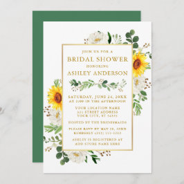 Invitación Acuarela girasoles Floral blanca ducha de novia