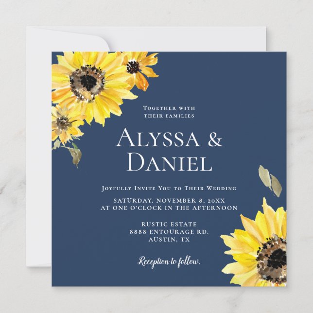 Invitación Acuarela giratoria floral boda Rústico Azul (Anverso)