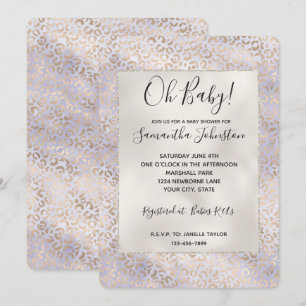Invitación Acuarela Glam púrpura estampado leopardo dorado fe