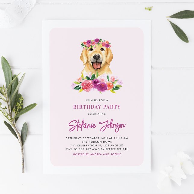 Invitación Acuarela Golden Retriever Floral Dog Cumpleaños (Subido por el creador)