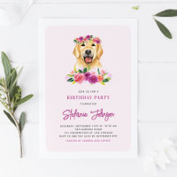 Acuarela Golden Retriever Floral Dog Cumpleaños
