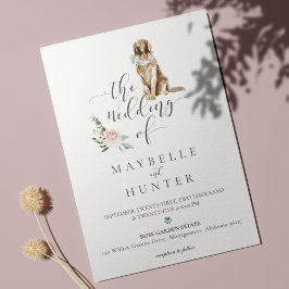 Invitación Acuarela Golden Retriever Mascota y rosa floral