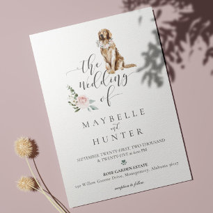 Invitación Acuarela Golden Retriever Mascota y rosa floral
