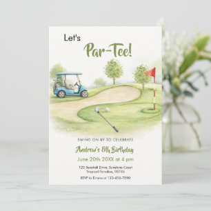 Invitación Acuarela Golf Par-Tee Cumpleaños
